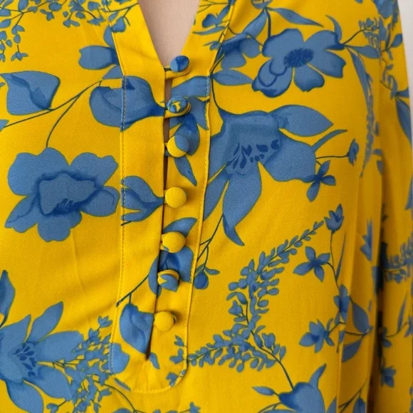 💙💛 Cabi Yellow Blue Floral Tunic Dress Size L Flowy Boho Lightweight💙💛 - Picture 3 of 11